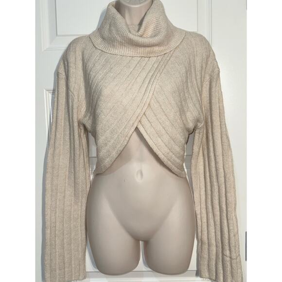 Pretty Little Thing Oatmeal Luxe Knit Wide Rib Cross Back Crop, Women's Size S - Picture 2 of 7